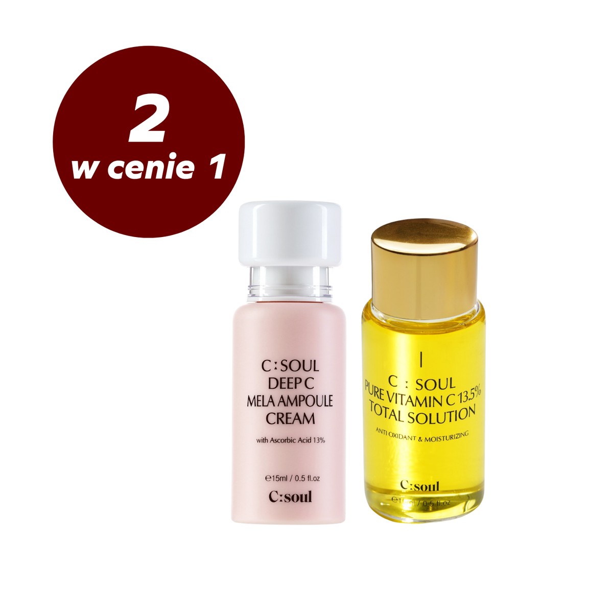 Zestaw do pielęgnacji twarzy Nawilżający Krem-Serum Mela + Antyoksydacyjne Serum z 13,5% witaminą C C:Soul