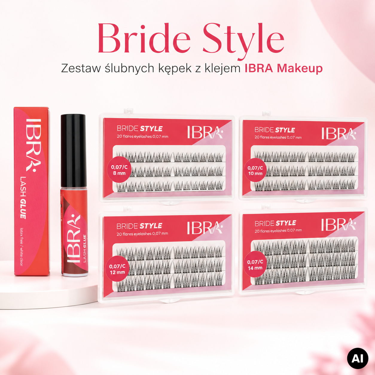 Bride Style Zestaw ślubnych kępek z klejem IBRA Makeup